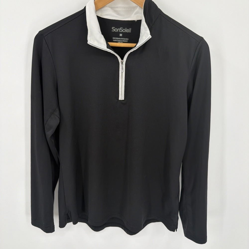 San Soleil Sun Protection UPF 50 Cooling Black Sz M 1/4 Zip Pullover Golf Tennis